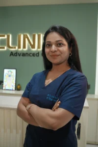 Dr. Shikha Gupta, co-founder of EyeSetu, in navy scrubs
