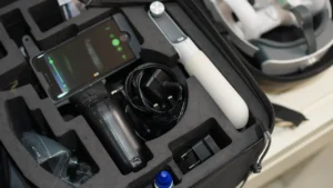 Handheld retinal camera and phone inside the EyeSetu kit