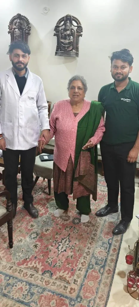 EyeSetu team with an elderly patient at her home